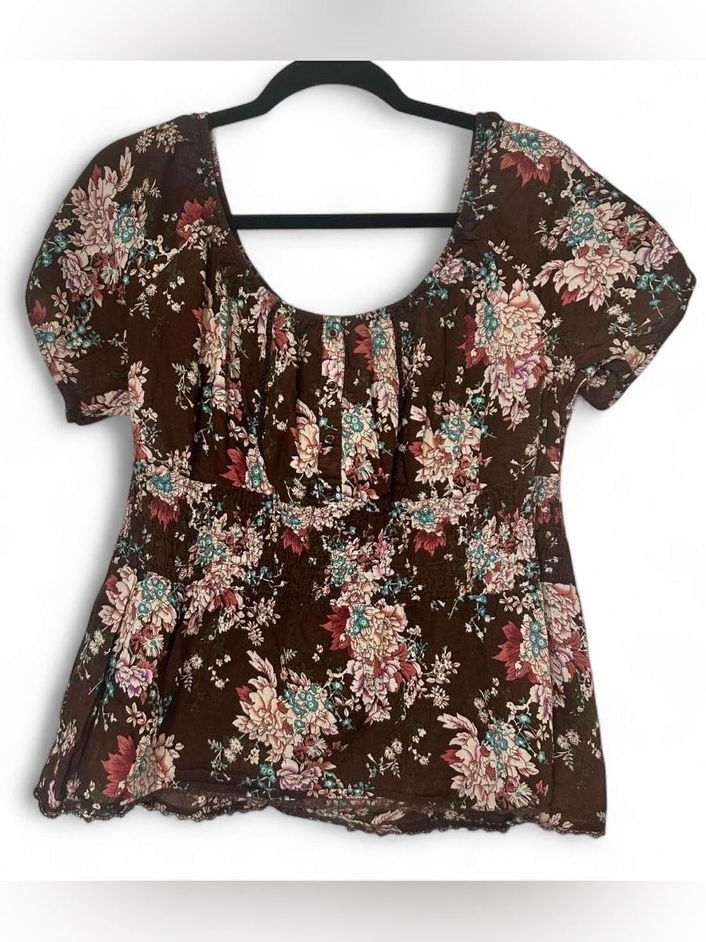 VINTAGE Y2K Chocolate Brown Floral PEPLUM Top